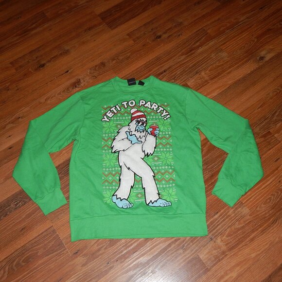 Men's Size Small S Yeti To Party Bumble Snowman Ugly Christmas Sweatshirt Green - Picture 1 of 1